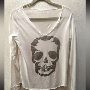 Zadig and Voltaire long sleeves white shirt with foil skull Sz S